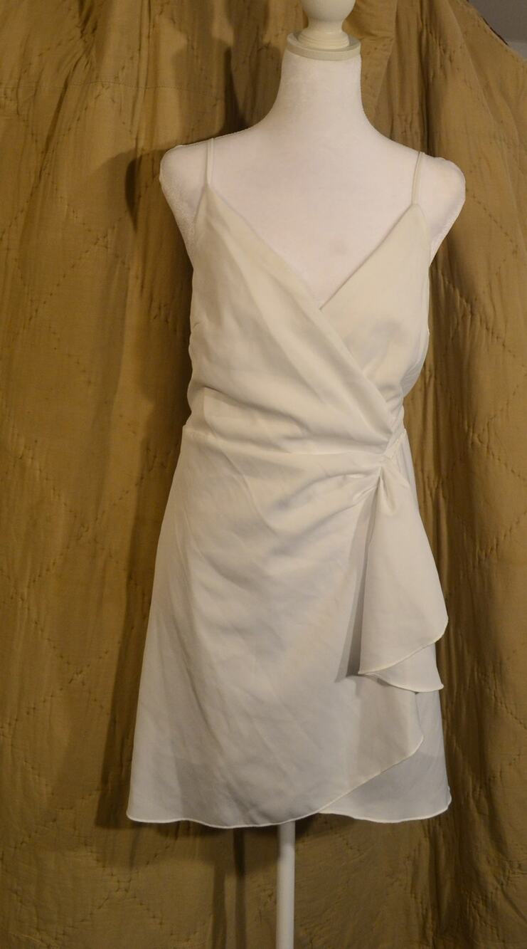 LYANER Women’s Medium White Wrap Mini Dress Spaghetti Strap Ruffle Tie Waist